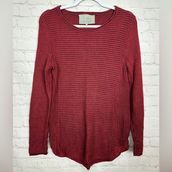 Cecil red viscose cotton blend long sleeve tunic sweater sz S GUC - Picture 1 of 5